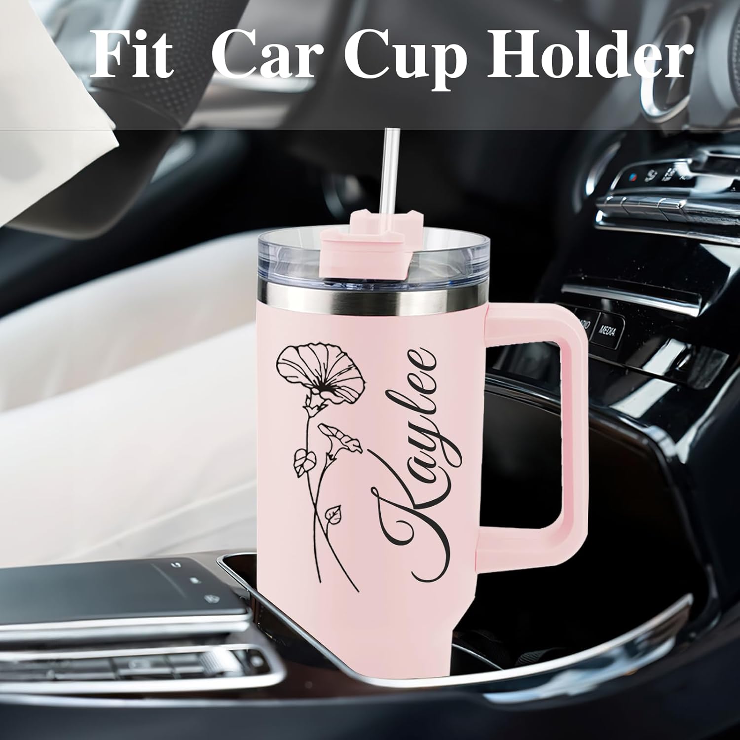 Personalized 40 Oz Tumbler with Handle and Straw, Custom Cup with Name & Birth Flower, Stainless Steel Travel Coffee Tumbler,Personalized Christmas Birthday Gifts for Women, Teen Girls - Image 6