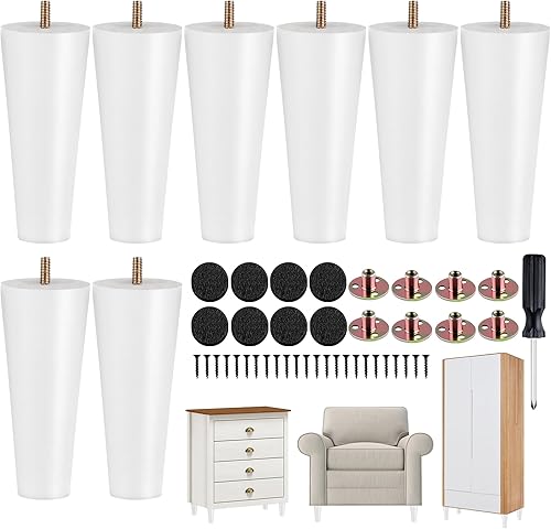 Miniatura 11 de TURSTIN 8 patas redondas para muebles de 3 pulgadas, patas redondas de madera maciza con tuercas en T M8, patas de sofá, patas de repuesto