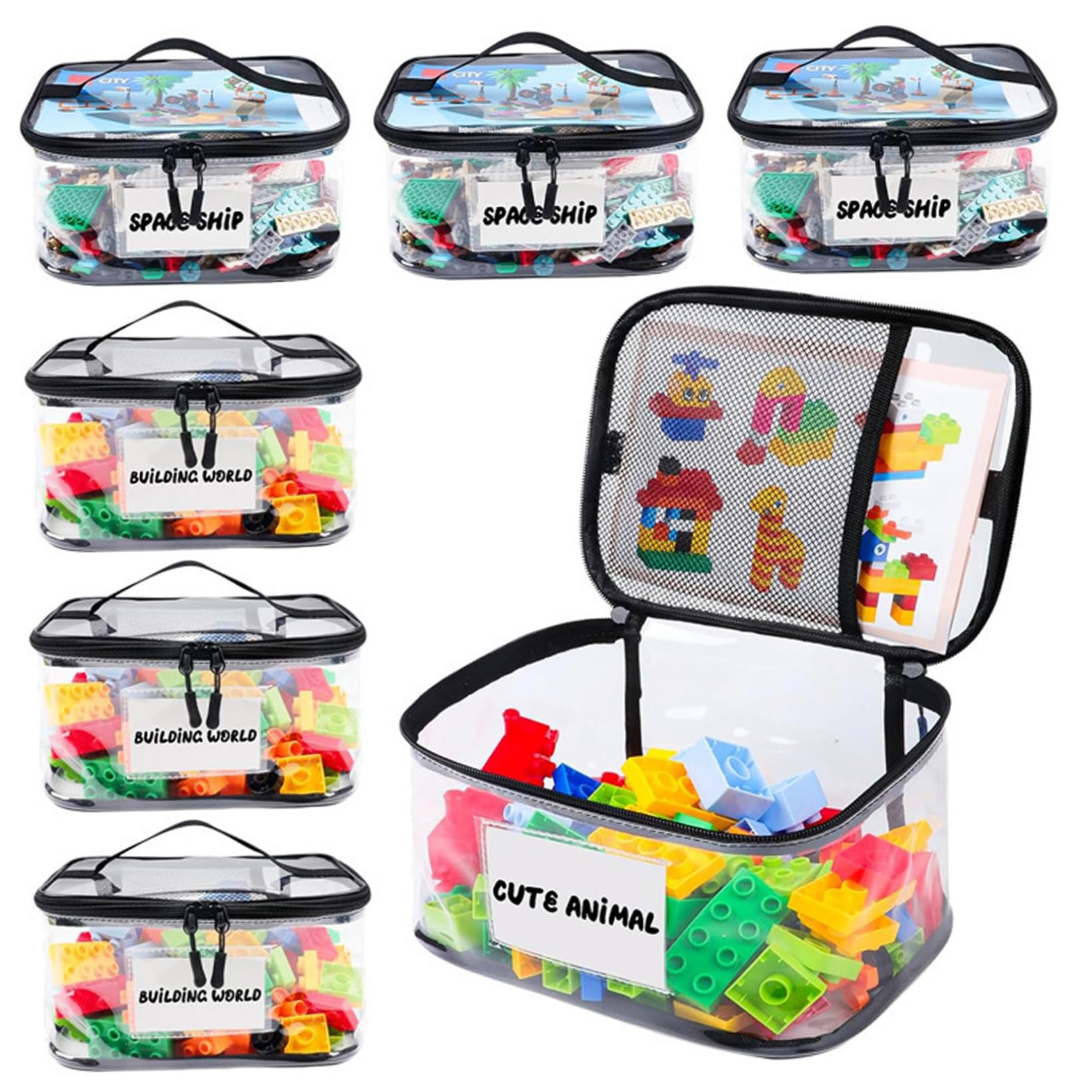 Sac de rangement jouets transparent avec étiquette : triez et réutilisez