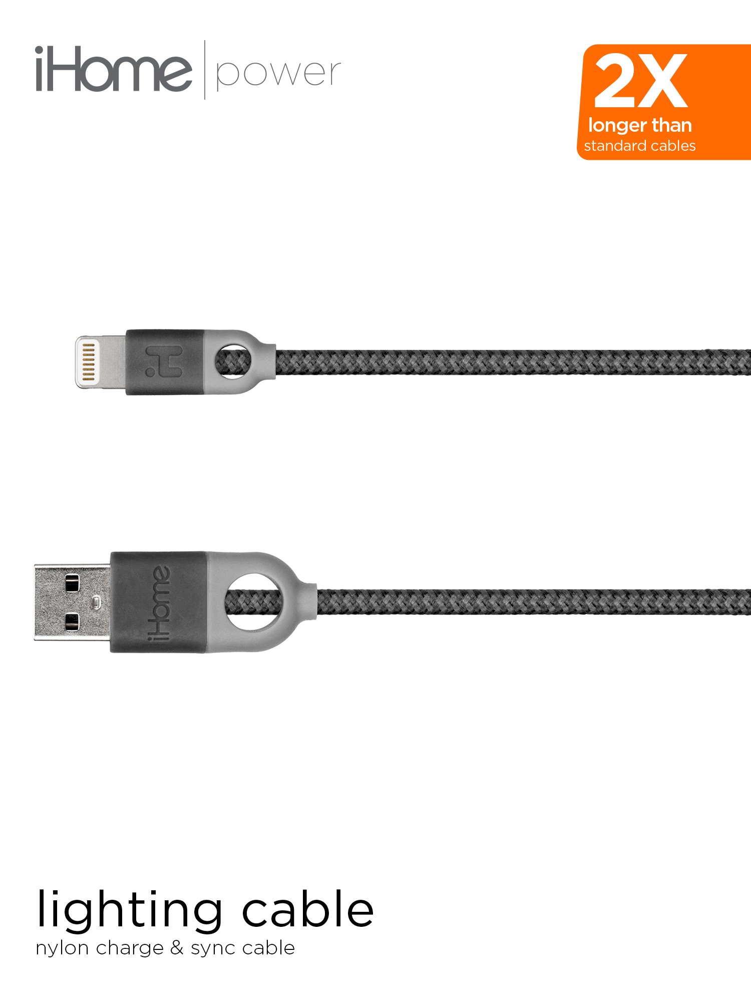 Braided Nylon Lightning Cable, for iPhones, Gray/Black, 6-Ft.