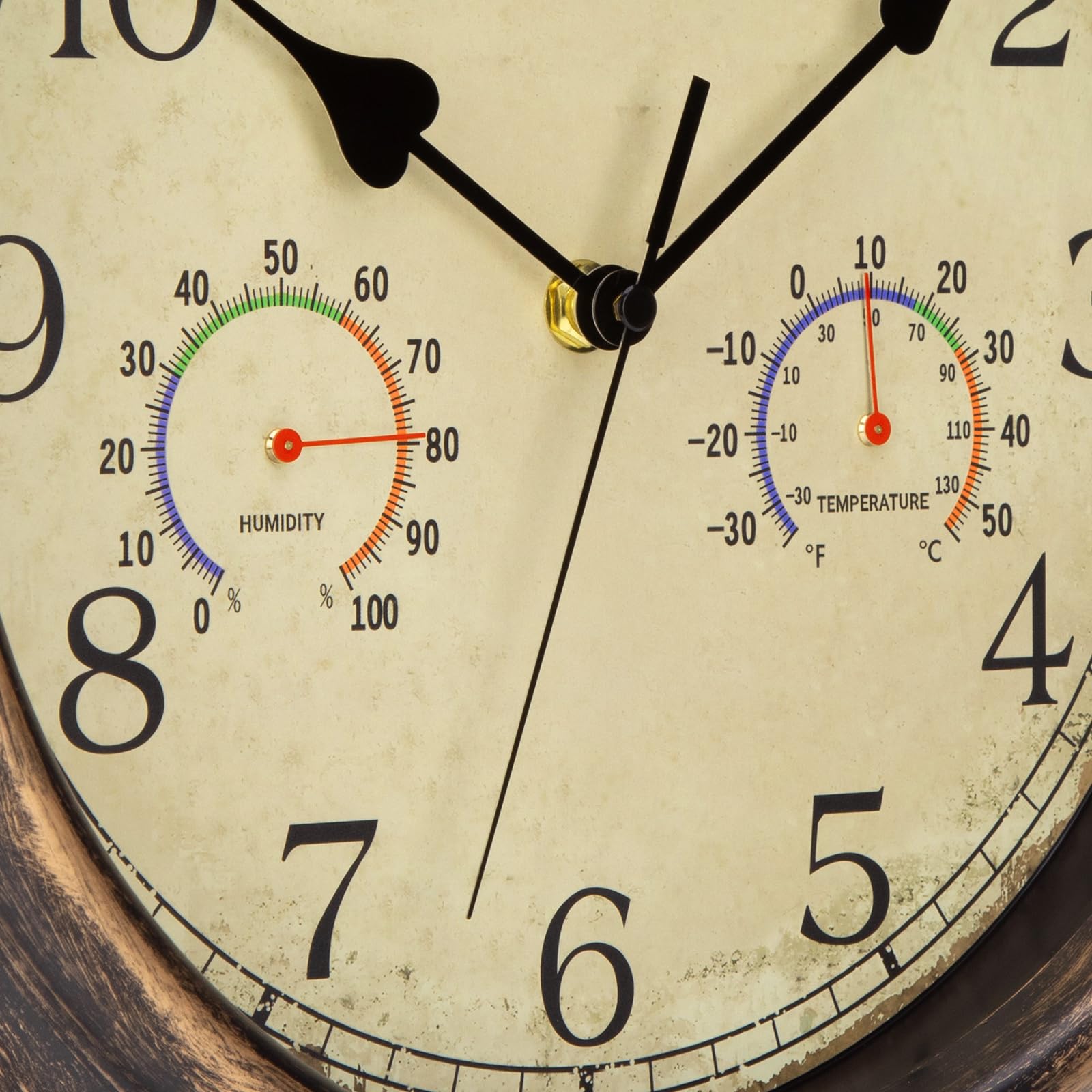 ACCSHINE Horloge Murale Extérieure étanche avec Affichage du thermomètre et de l'hygromètre, sans tic-tac, silencieuse, 30 cm, à Quartz, fonctionnant sur Pile, Grande Horloge décorative pour Jardin.