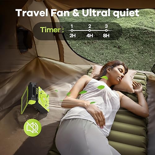 Miniatura 3 de Ventilador solar portátil, ventilador de campamento recargable de 10400 mAh, 4 velocidades, 3 temporizadores y silencioso, ventilador a batería con