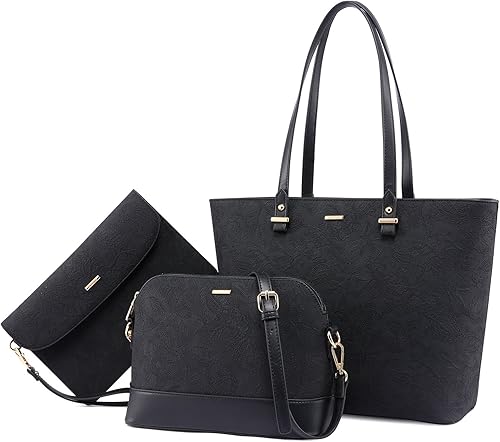 Miniatura 15 de LOVEVOOK Bolsos de mano para mujeres, bolsos de hombro, bolso tote, bolso satchel, bolso hobo, conjunto de bolso de 3 piezas