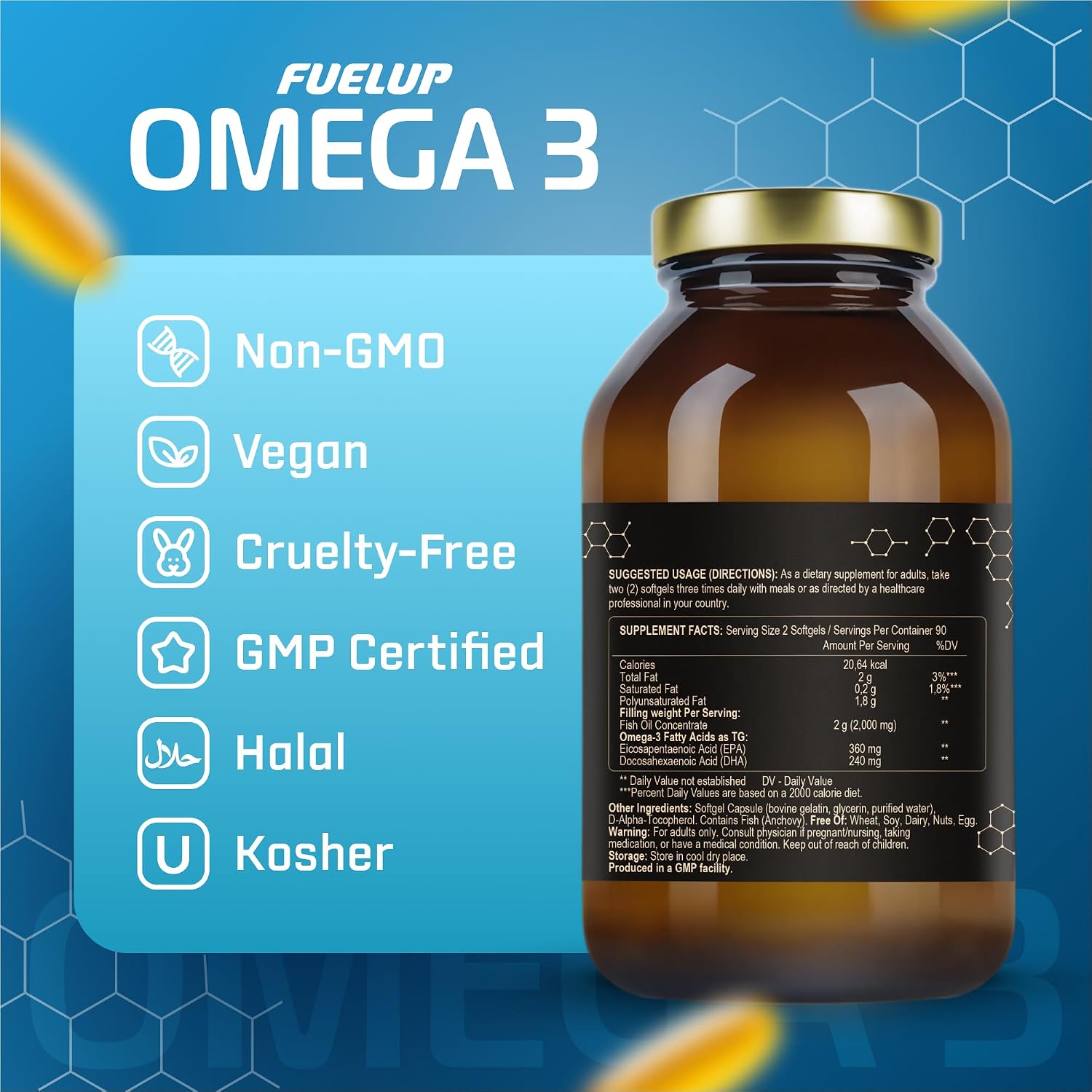 Omega 3 (TG) 1000 mg - 180 Softgels High Strength Fish Oil in Triglyceride Form, Premium EPA/DHA, Non-GMO, Support Lipid Metabolism, Enhance Brain and Nervous System, Cardiovascular Support