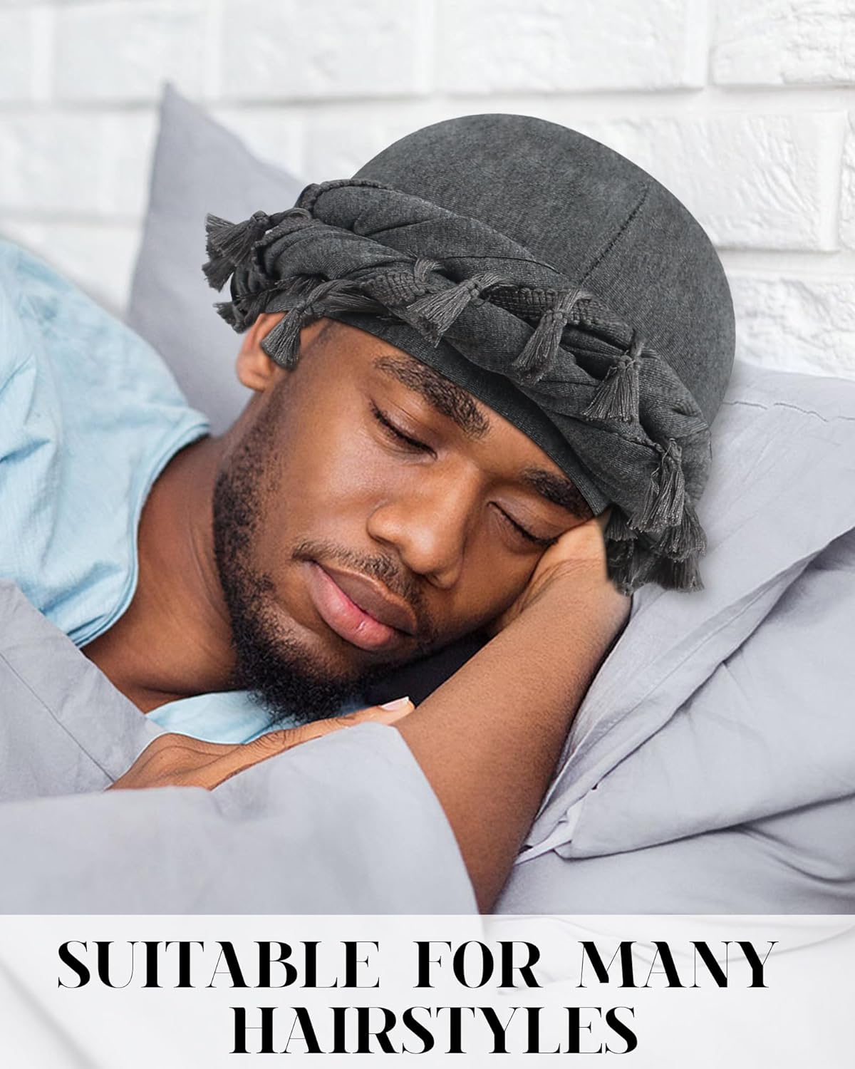 Ababalaya Adjustable Satin Lined Halo Turban for Men Women Twisted Tassel Head Wraps Sleep Cap Beanies Turban Durag - Image 7