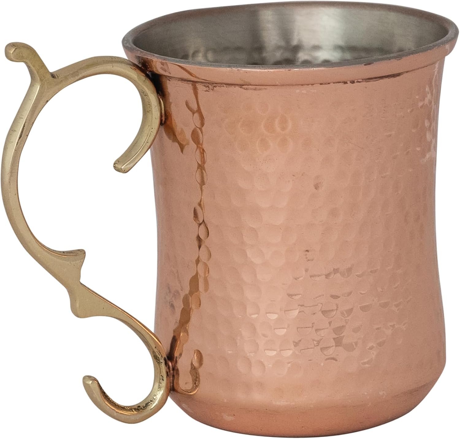 Creative Co-Op 10-Ounce Hammered Stainless Steel Mule Mug with Brass Handle and Copper Finish, Pink