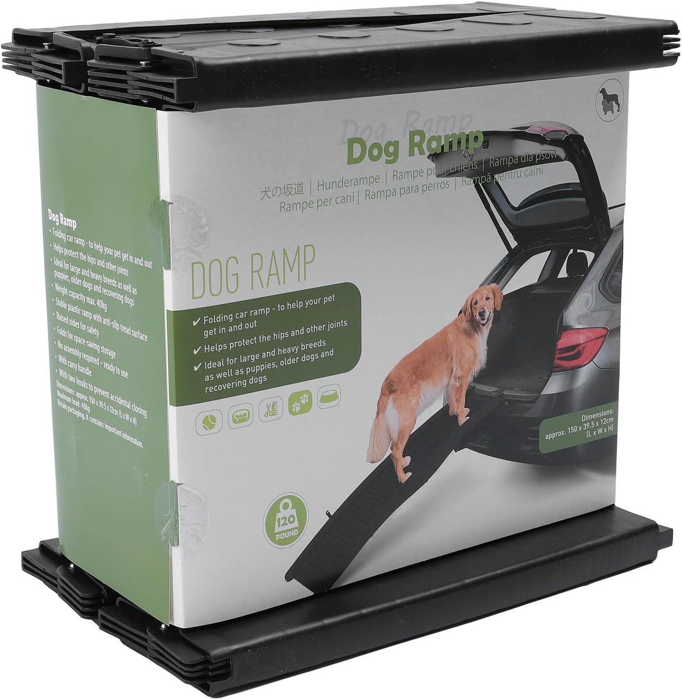 Pssopp Car Dog Stairs, Portable Folding Ramp with Non Slip Rug for Large Medium Small Dogs, Ideal for SUVs Trucks Cars