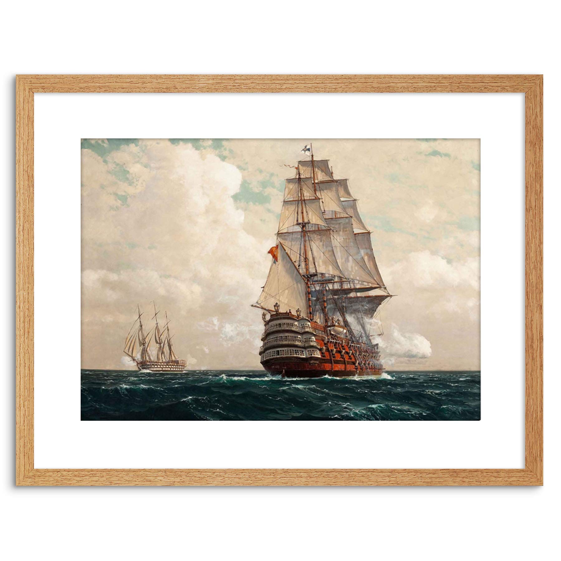 Wee Blue Coo Light Oak Painting Seascape Naval Diemer Ship At Sea Framed Art Print F97x10957