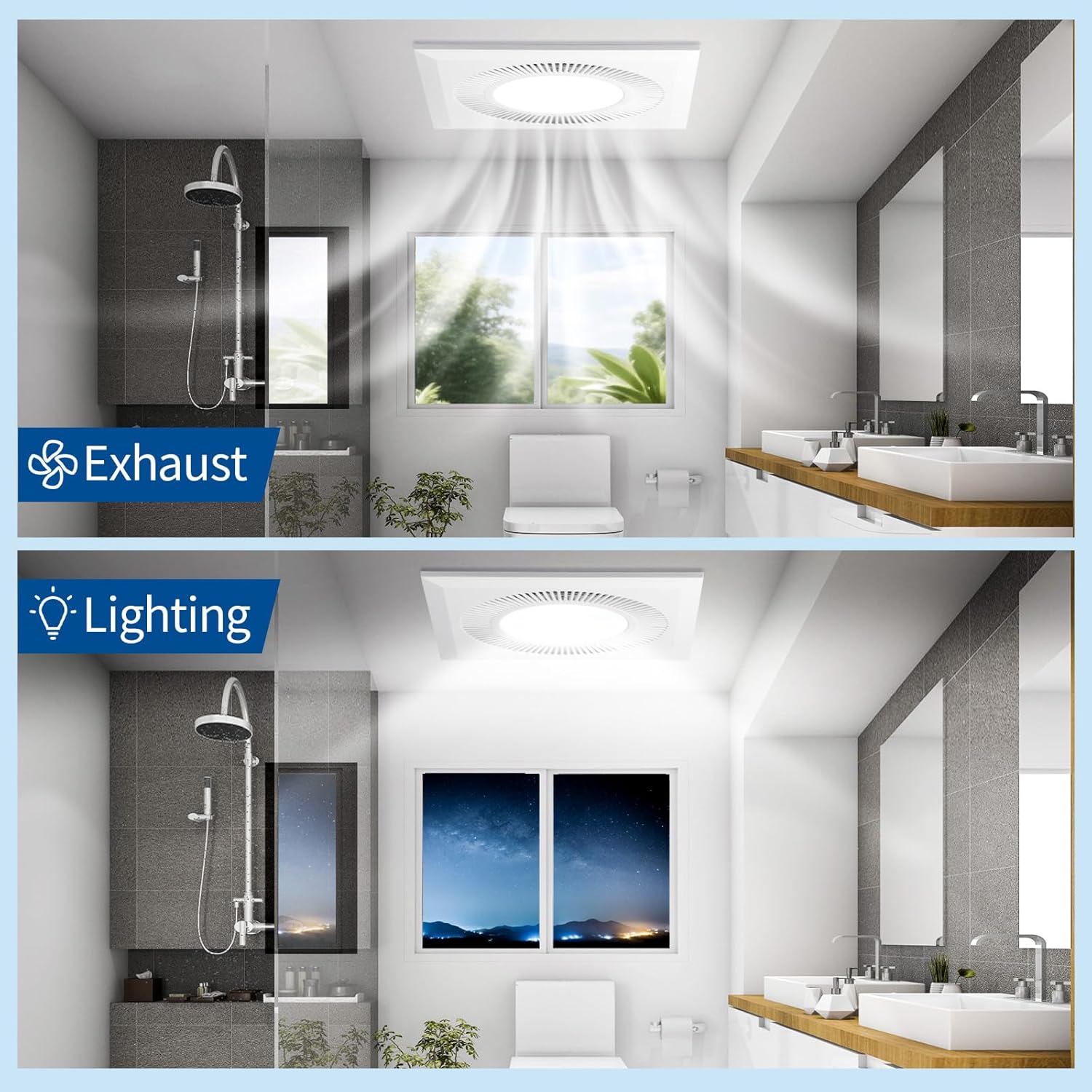 Bathroom Vent Fan with Light, Bathroom Exhaust Fan with LED Light Adjustable, Quiet 1.0 Sones Three Color Temperatures 2700k/4000k/5700k, 110 CFM,Ceiling Mount Ventilation for Home/Bath/Office
