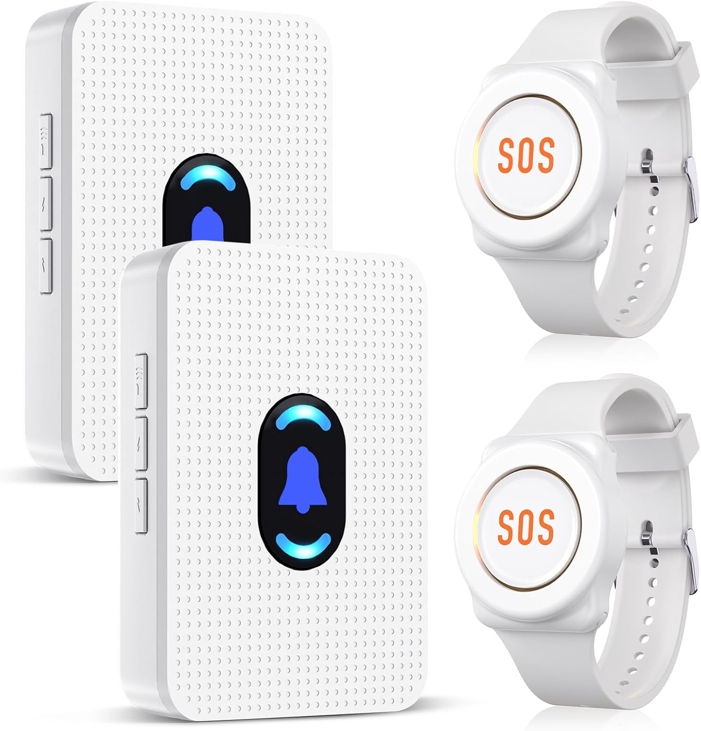 Daytech Wireless Caregiver Pager System components: two receivers and two watch pagers