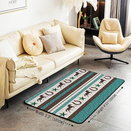 Miniatura 3 de Alfombra de herradura occidental de 5 x 7 para niños, estilo retro, estilo vaquero, para sala de estar, dormitorio, hombres, granja, salvaje oeste,