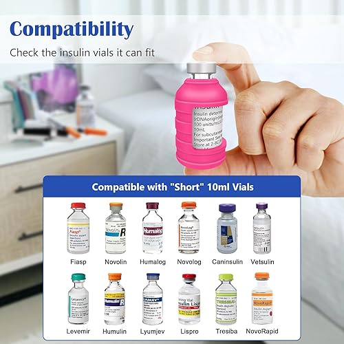 Vista 23 de Funda protectora de insulina a través de botella para diabéticos, soporte de silicona para la mayoría de los viales de insulina de 0.3 fl oz