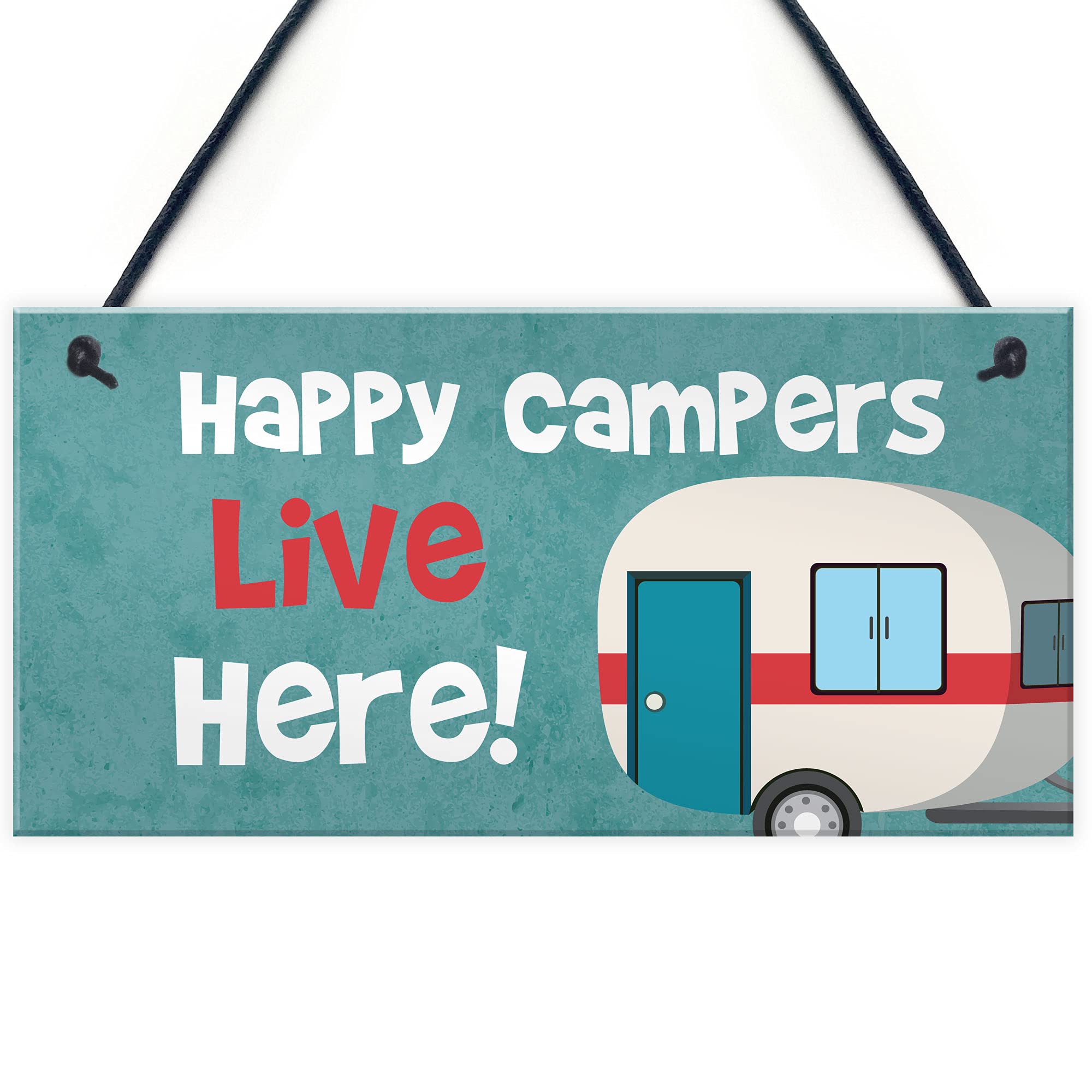 Happy Campers Live Here Hanging Plaque Caravan Motorhome Sign Gift