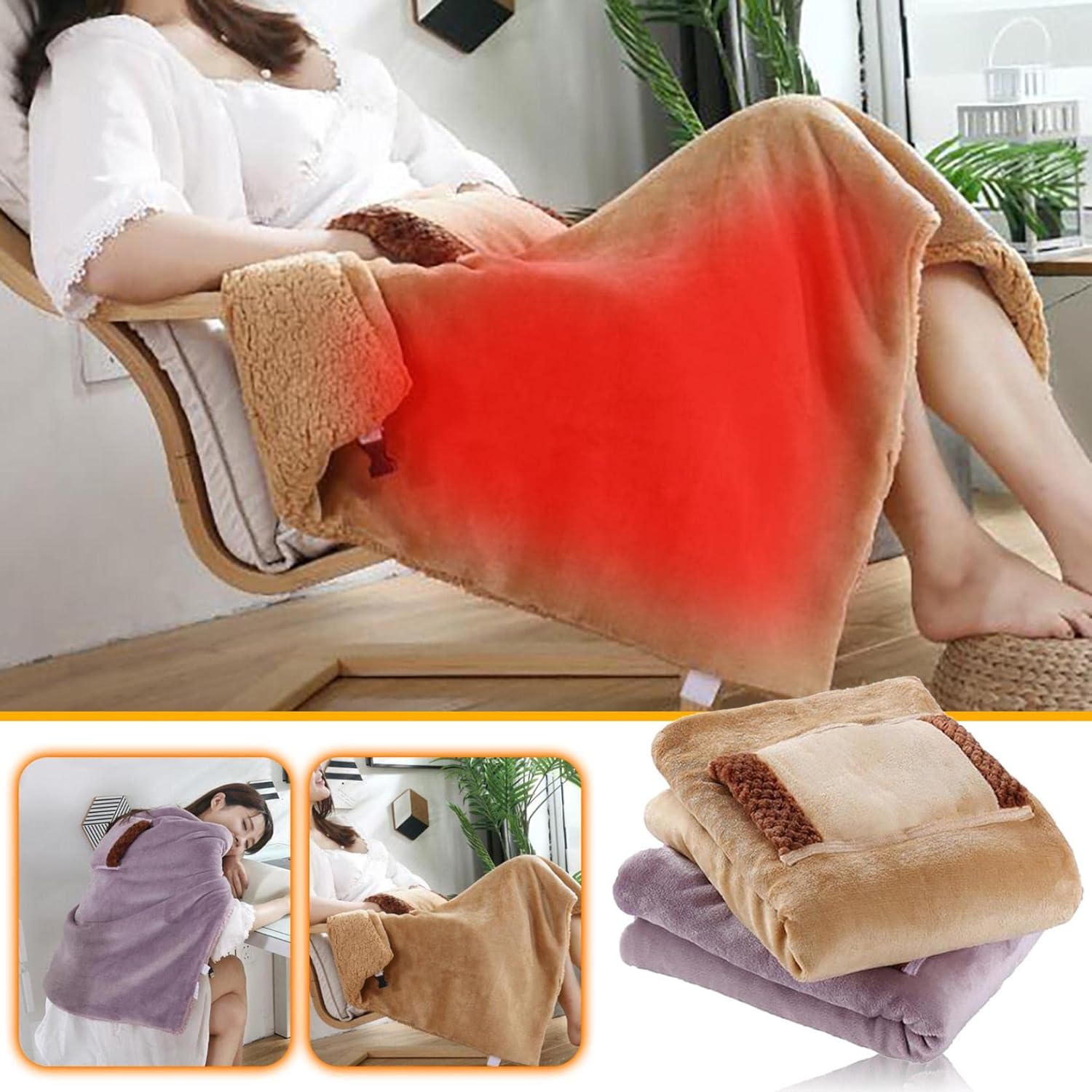 review Electric Heated Blanket , Portable Soft USB Blanket Machine Washable USB Charging Super Cozy Soft Heated Throw, Multi-Functional Shawl Warm Blanket, for Home Travel Office (Brown)