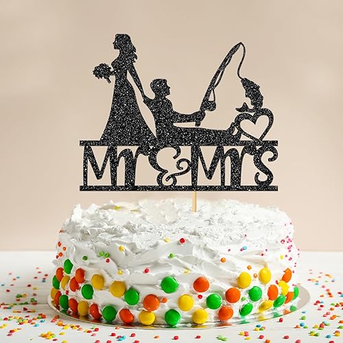 Miniatura 6 de Decoración para tartas de pesca Mr & Mrs - Suministros para pasteles de fiesta de boda de pesca, decoración de fiesta de despedida de soltera,