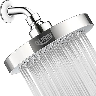 GURIN 6 Inch High Pressure Rain Shower Head - Adjustable Angles, Anti-Clog Nozzles, Easy Install Chrome Rainfall 2.5 GPM