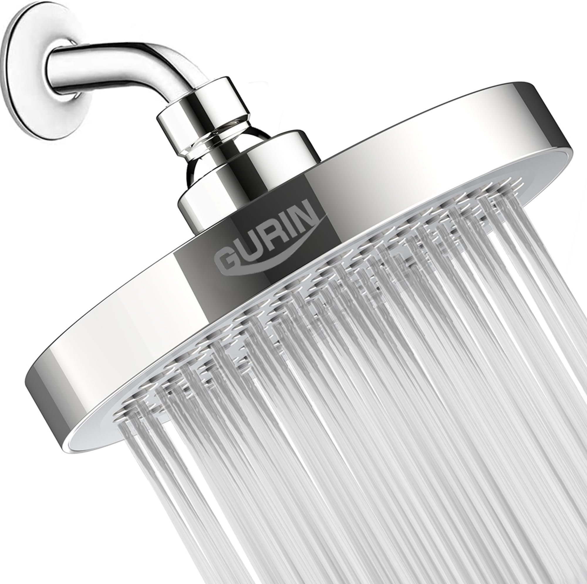 Gurin Shower Head High Pressure Rain, Luxury Bathroom Showerhead with Chrome Plated Finish, Adjustable Angles, Anti-Clogging Silicone Nozzles (2.5 GPM)