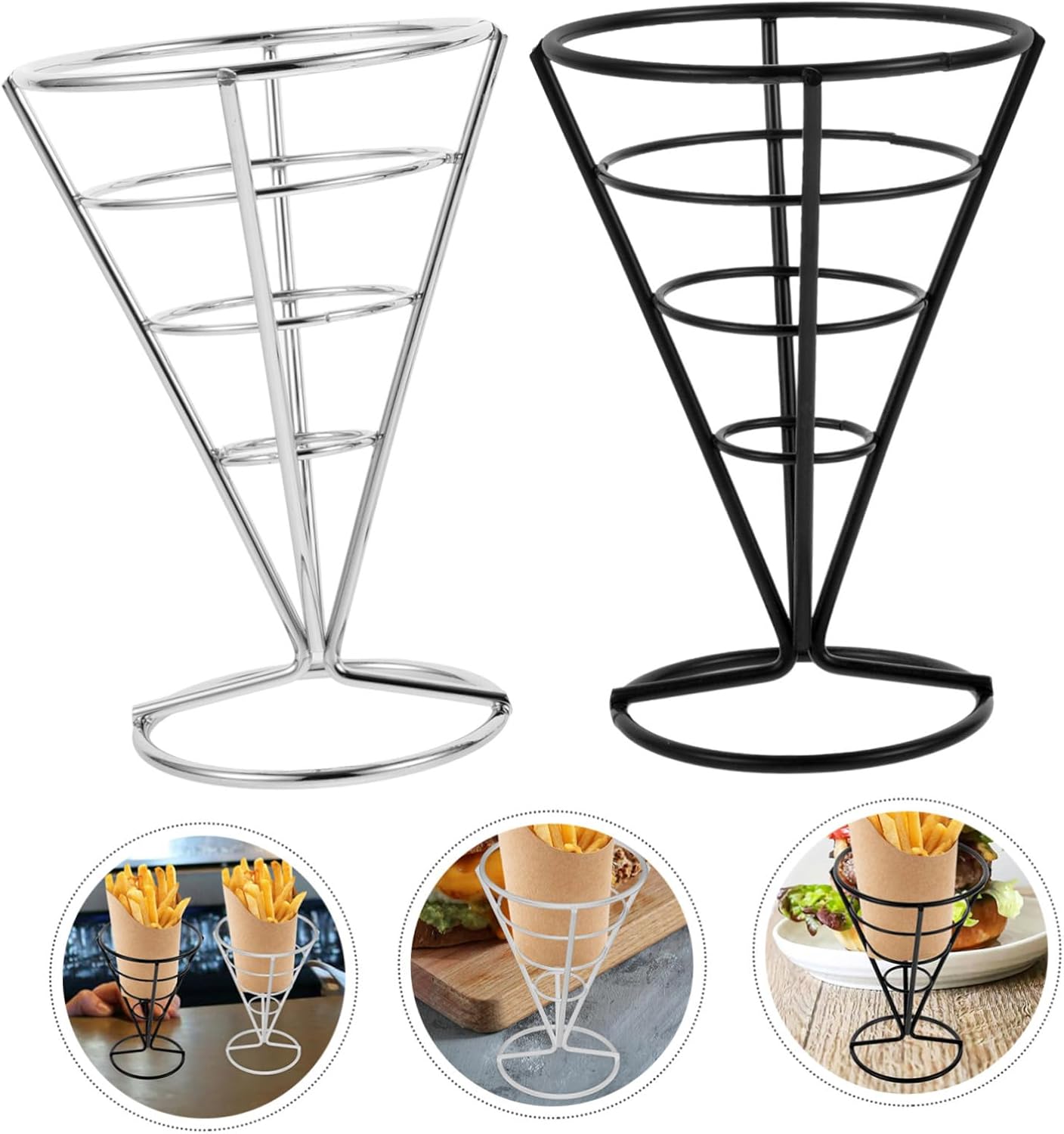 8pcs French Fries Cone Basket Holders Snack Display Stands for Fried Chicken Chips Appetizers Stylish Organizers for Restaurant Cafe Party Home Use Design