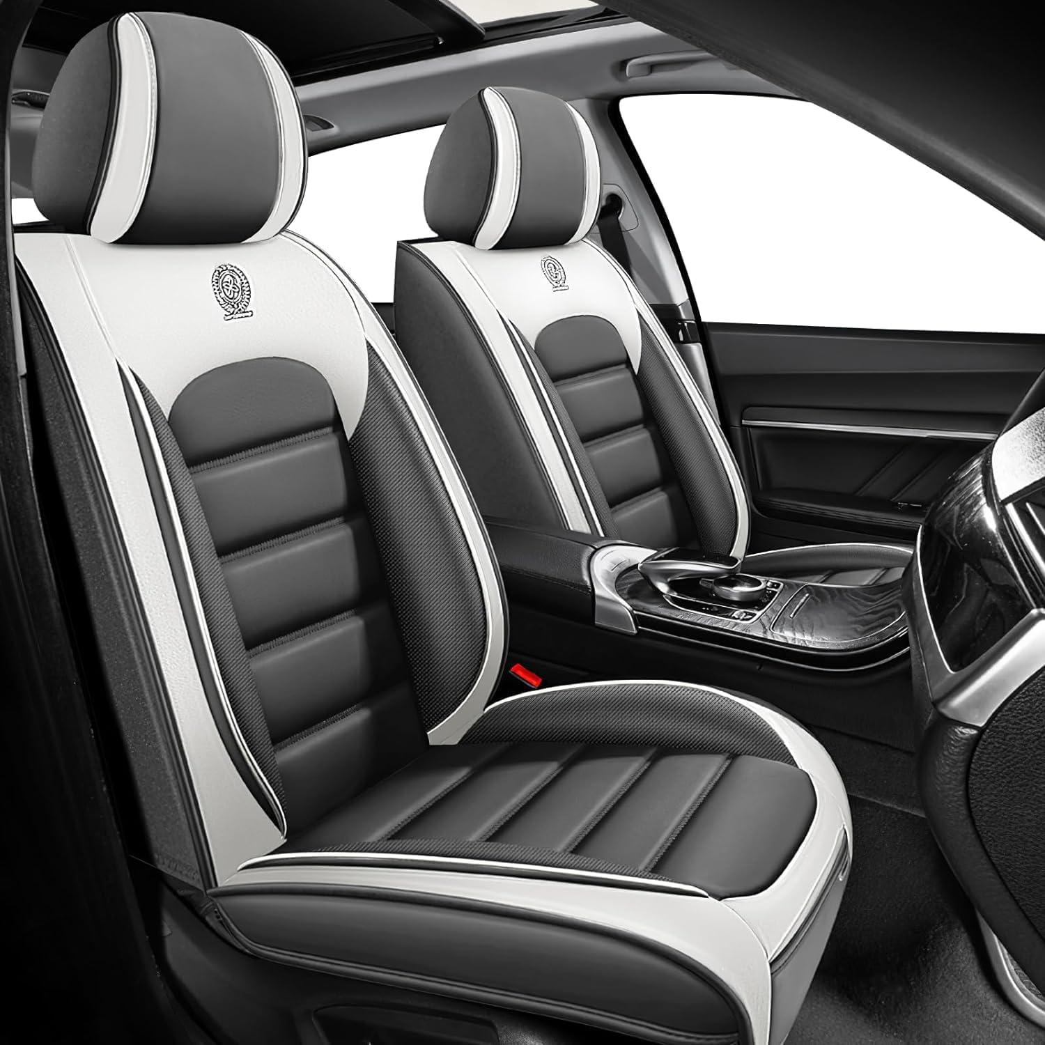 Seat Covers for Chevrolet Chevy Volt 2011-2019 PU Leather Car Seat Cover Compatible Airbag Seat Protector Waterproof Auto Seat Covers(Gray&White,Front Set)