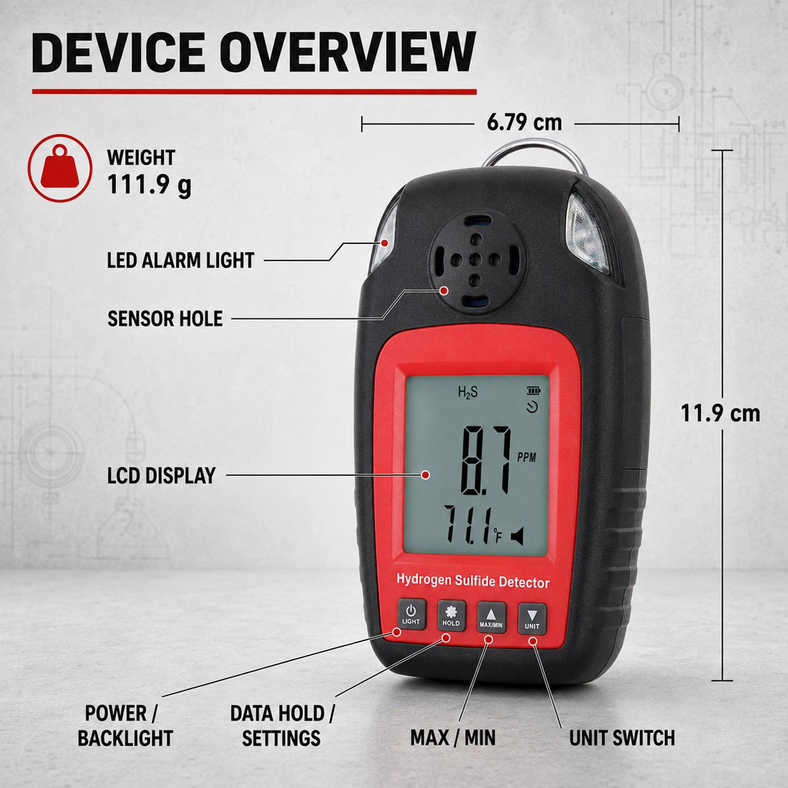 Detector de Sulfuro de Hidrógeno Detectores de Gas Y Alarmas Electroquímico h2s H₂S Monitor Medidor Sensor Alarma de Envenenamiento Pantalla LCD Retroiluminación