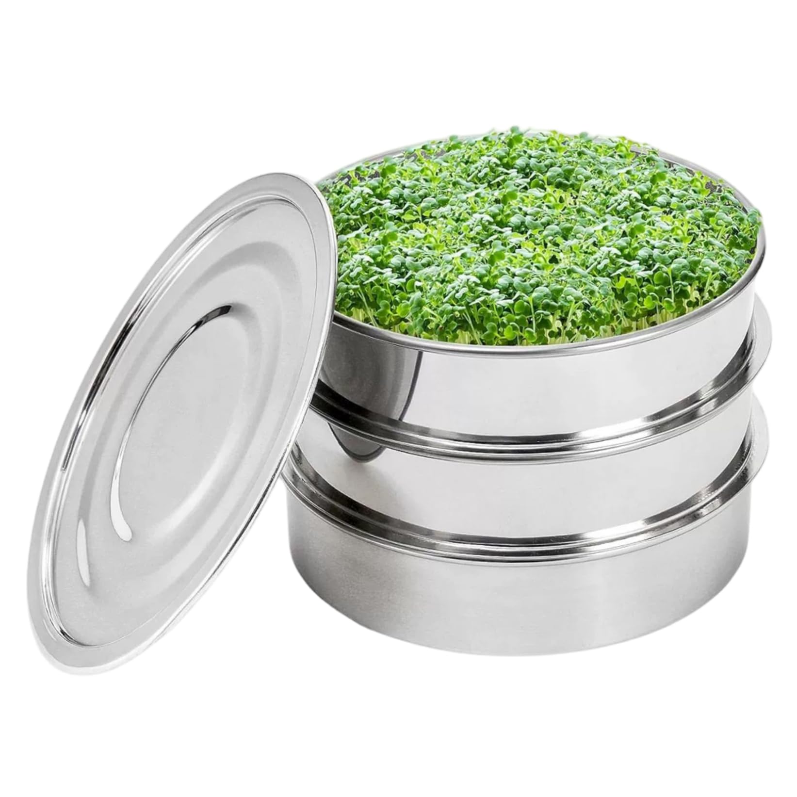 Bandejas de germinación Kit de germinación de Semillas apilables de Acero Inoxidable Bandejas de Cultivo de microgreens de Malla de 2 Niveles con Base y Tapa Jardín Interior