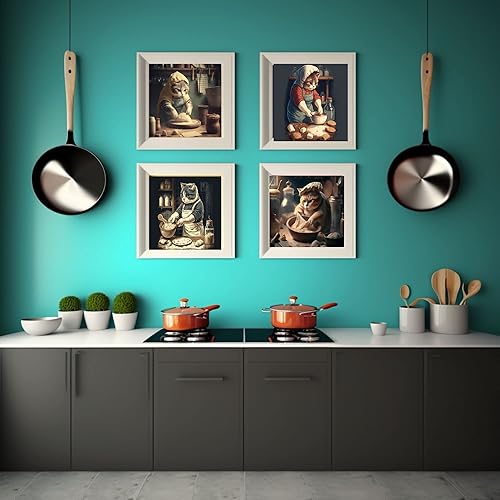 Miniatura 7 de Divertida decoración de pared de cocina de gato, juego de 4 pósteres de arte retro de gato, regalo para cocina, comedor, gatos que hacen masa (8 x