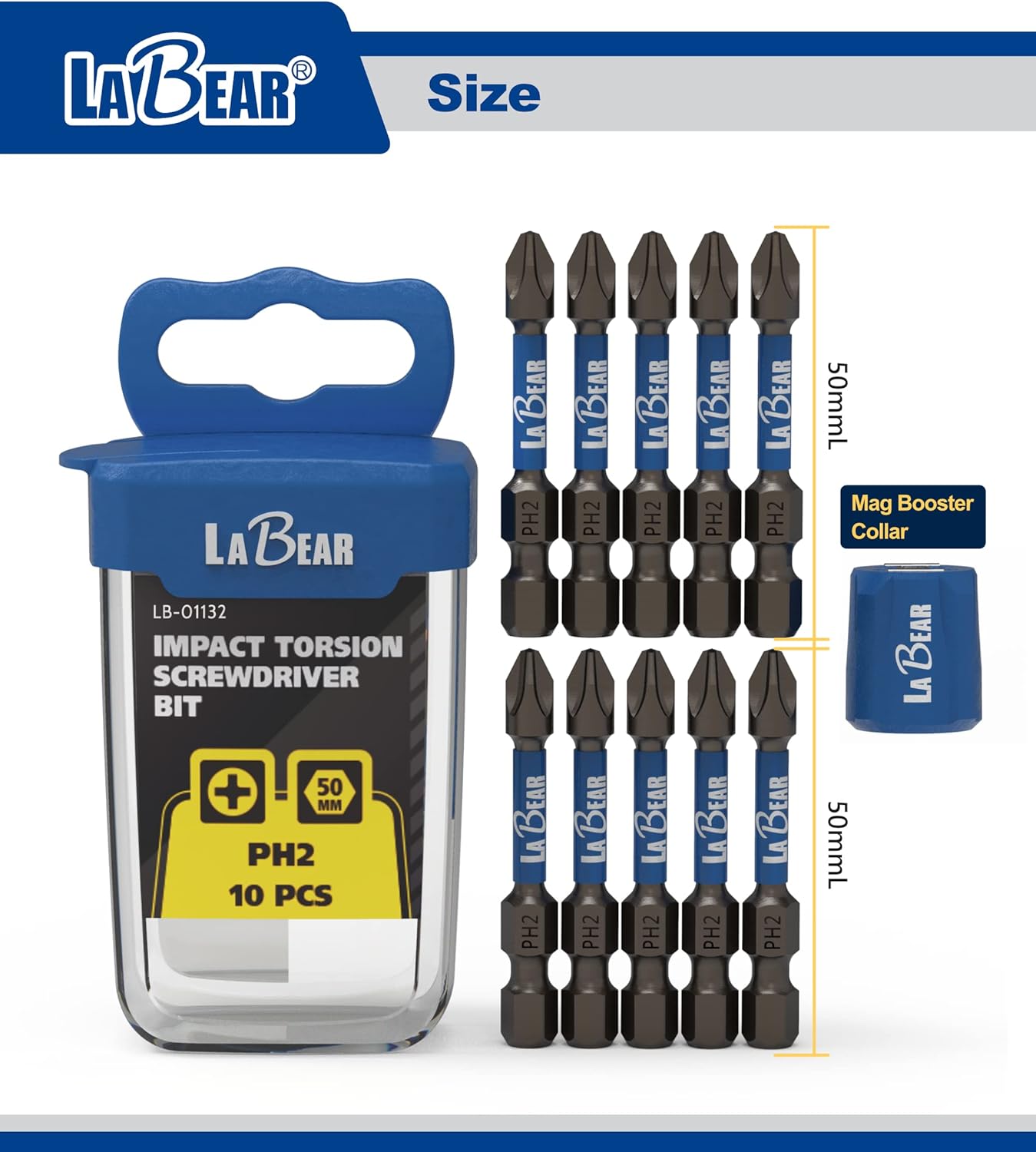 LaBear - PH2 Phillips Impact Screwdriver Bit Set 2-inch long 10-piece with Magnetizer/Demagnetizer 1-piece with Carry Box Impact Tough Screwdriving Power Bits
