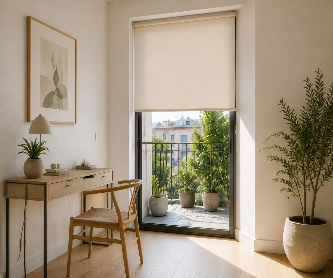Estoralis | GOVE | Tenda a rullo disegno moderno | Traslucida tinta unita | Beige | 180 x 235 cm (larghezza/altezza) dimensione del tessuto 177 x 230 cm. | Tende per finestre e porte