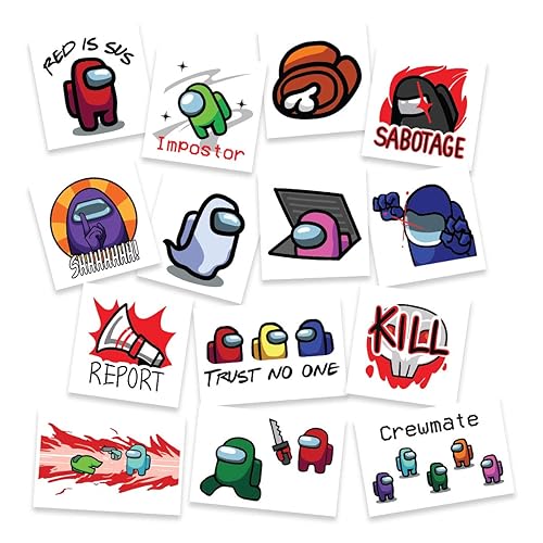 Miniatura 1 de Among Us Supply - Tatuajes temporales, tatuajes de tripulantes para niños, paquete de 14, fabricados en los Estados Unidos, seguros para la piel,