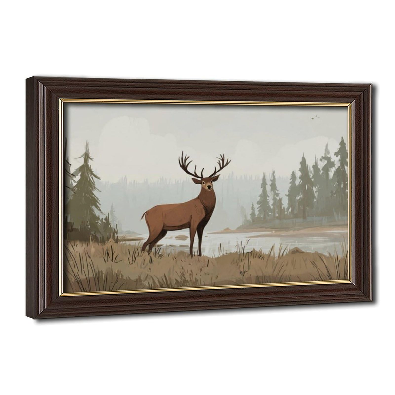 Bareronor Mokume Gane Frame-Style Deer Woodland Canvas Poster For Living Room Decor Gift