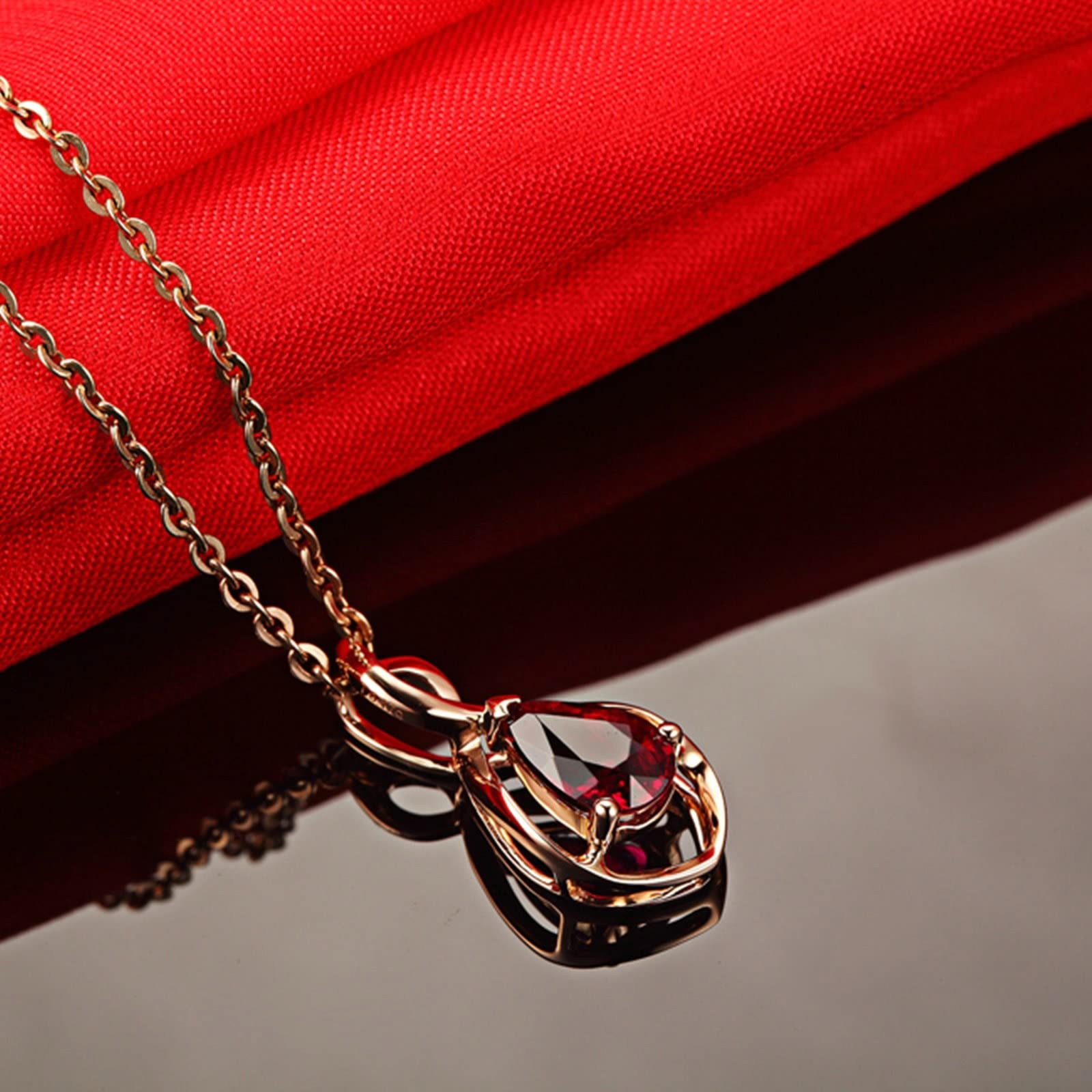AMDXD Collar para mujer en oro rosa de 18 quilates/750 con turmalina de 0,87 ct, colgante de cadena para mujer, oro rosa, regalo de 2 años