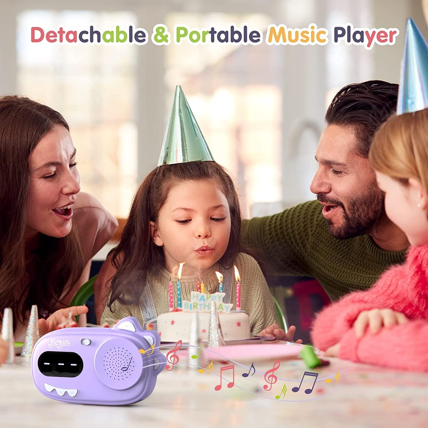 Detachable music player being used independently on a table