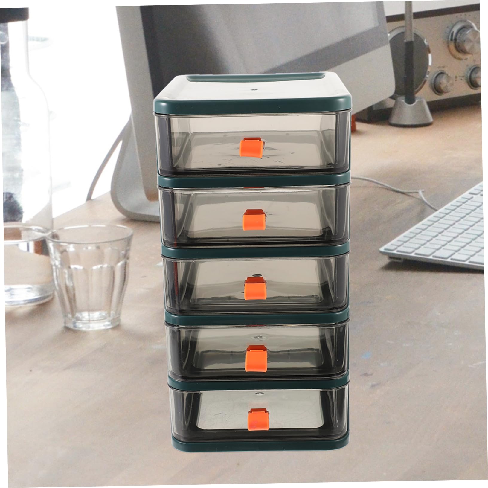 Caja Organizadora de Escritorio en Pp Verde de 5 Niveles Resistente y Ahorra Espacio para Almacenamiento de Cosméticos y Papelería
