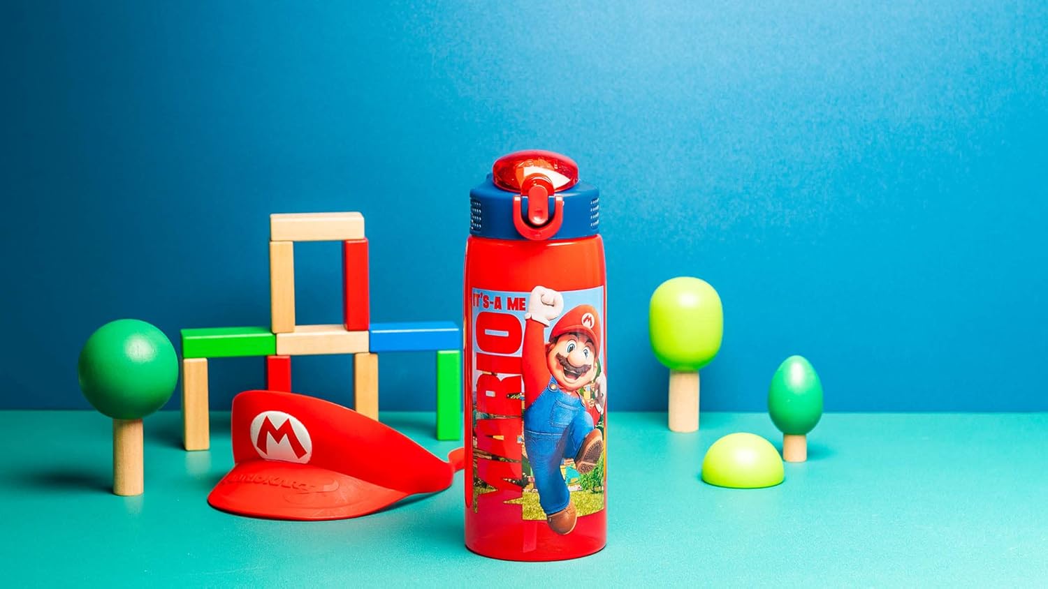 Zak Designs The Super Mario Bros. Movie Kids Water Bottle For School or Travel, 25 oz Durable Plastic Water Bottle With Straw, Handle, and Leak-Proof, Pop-Up Spout Cover (Mario, Toad)