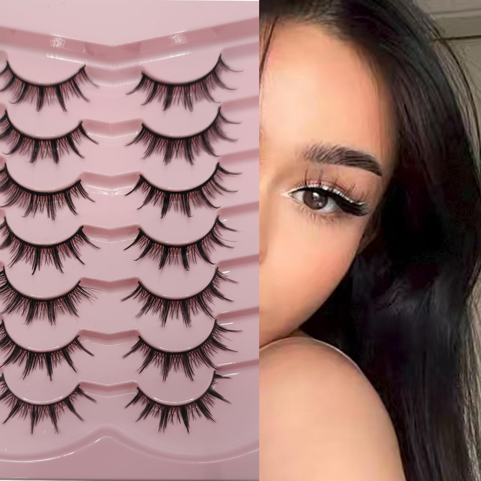Manga Lashes Natural Look False Eyelashes Anime Lashes Mink Wispy Fluffy Spiky 3D Volume Eyelashes Pack Korean Japanese