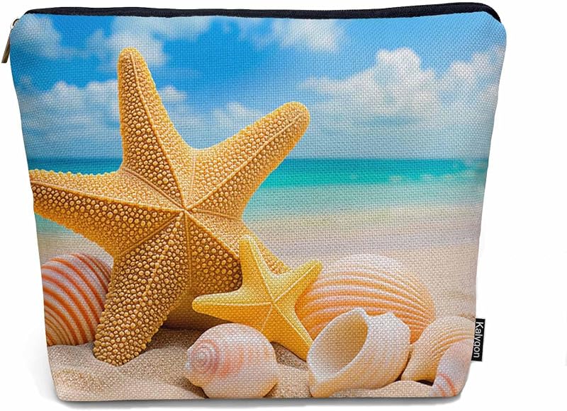 Necessaire de maquiagem Kalygon Starfish Seashell Turquoise Ocean com zíper