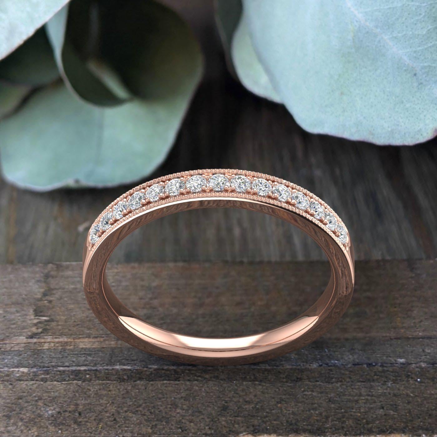 FINEROCK 1/5 Carat Diamond Vintage Wedding Band Ring in 10K Gold