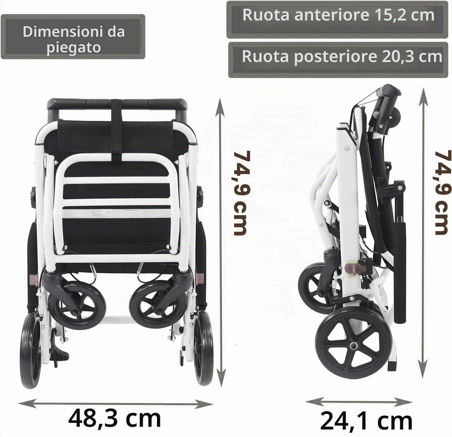 Sedia a rotelle pieghevole leggera, solo 8,2 kg, sedia a rotelle portatile con cinghia di sicurezza regolabile a 270°, braccioli ribaltabili con schienale rimovibile, sedia ergonomica da viaggio per