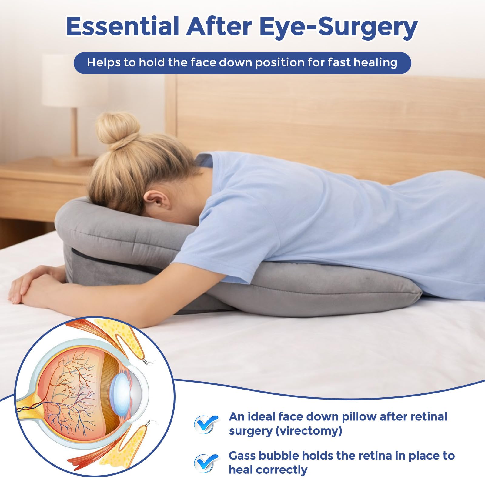 WingFly Almohada Facial para Dormir Boca Abajo, Almohada Boca Abajo con Orificio para Dormir Después de una Cirugía Ocular, Almohada de Masaje, Reposacabezas de Masaje para el Hogar