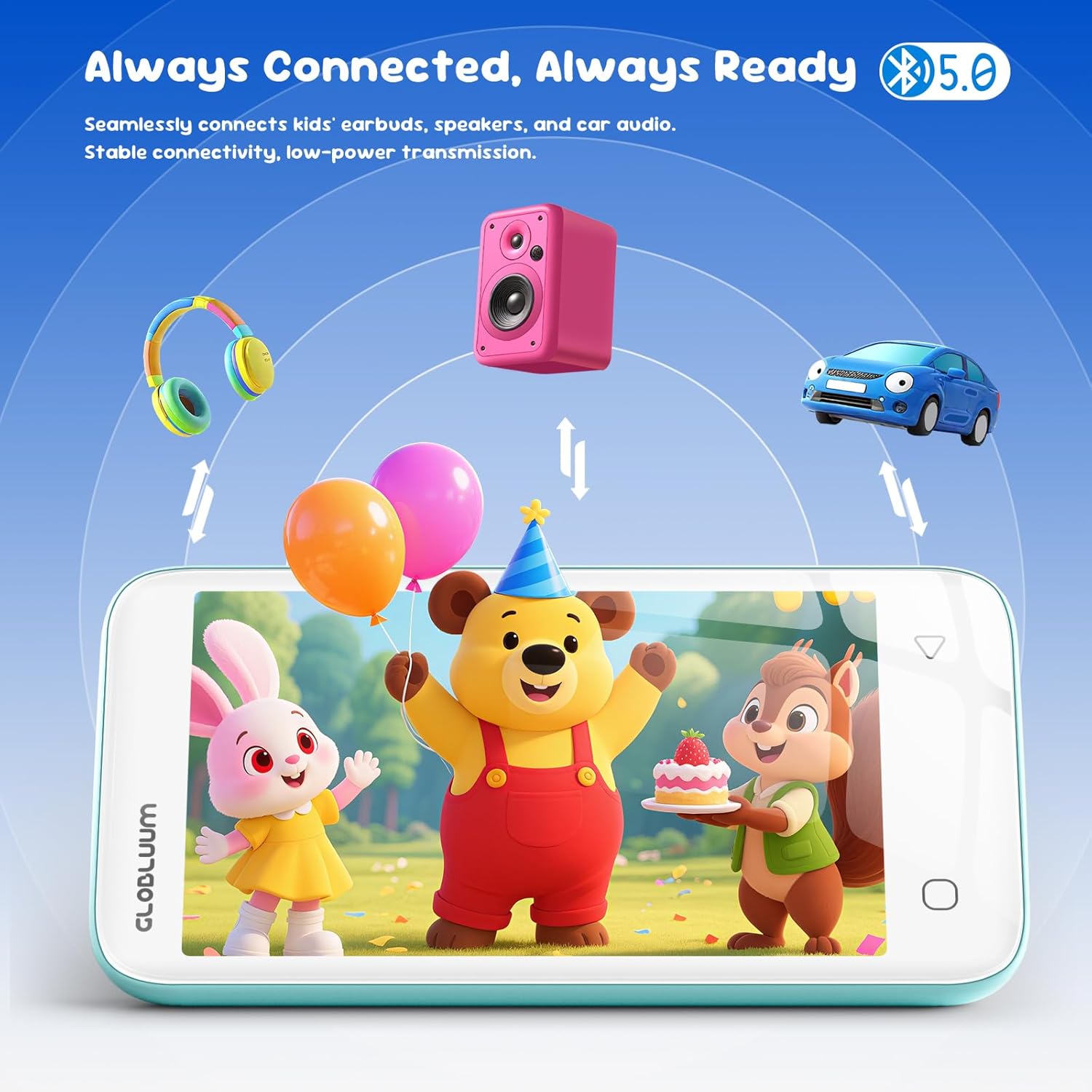 80GB MP3 Player for Kids, Parental Controls, Supports Spotify Kids, Audible, LibriVox, Amazon Music and Kindle:Safe Android MP4 Player Gift with 4" Touchscreen, WiFi and Bluetooth(Blue)