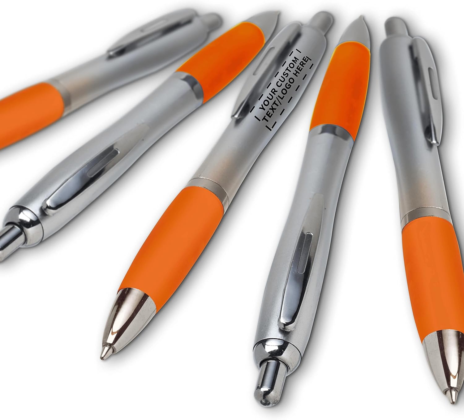 Personalized Ballpoint Pens with Rubber Grip and Click Button, Pack of 50 by DISCOUNT PROMOS - Ergonomic Design, Ideal for Office & Trade Shows – Orange