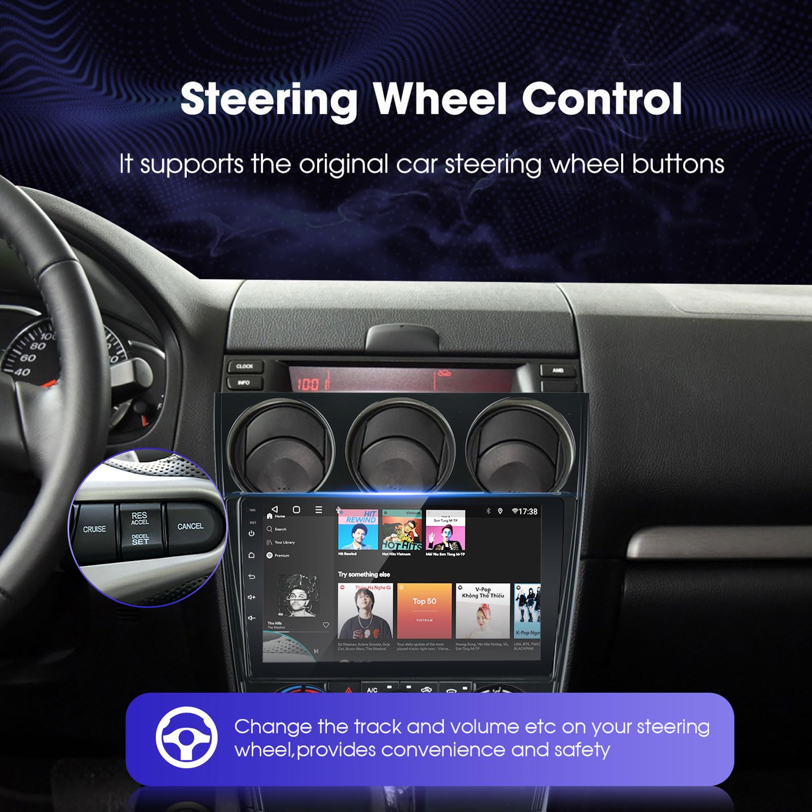 EZoneTronics Android 13 Radio Coche para Mazda 6 Atenza 2002-2008 con Wireless Carplay Android Auto 2 DIN 9 Pulgadas Pantalla táctil GPS navegación SWC Bluetooth USB WiFi FM/RDS Radio Player 2G +32G