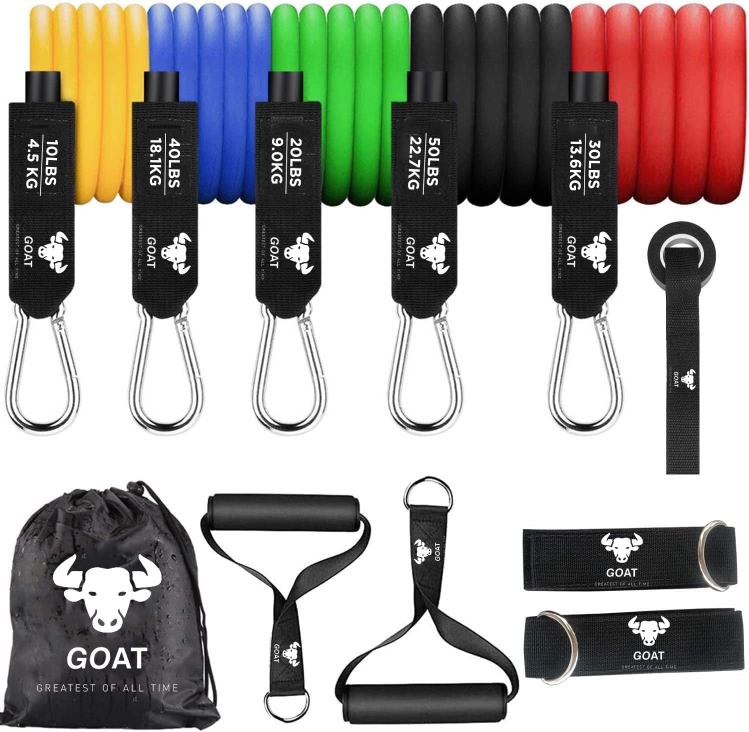 GOAT Resistance Tube Bands with 30+ Exercise, Resistance Tube with Foam Handles, Door Anchor for Exercise, Suitable in Home & Gym for Men & Women (Set of 11 Tube Bands) (B0CSWK36T4) Amazon Price History, Amazon Price Tracker