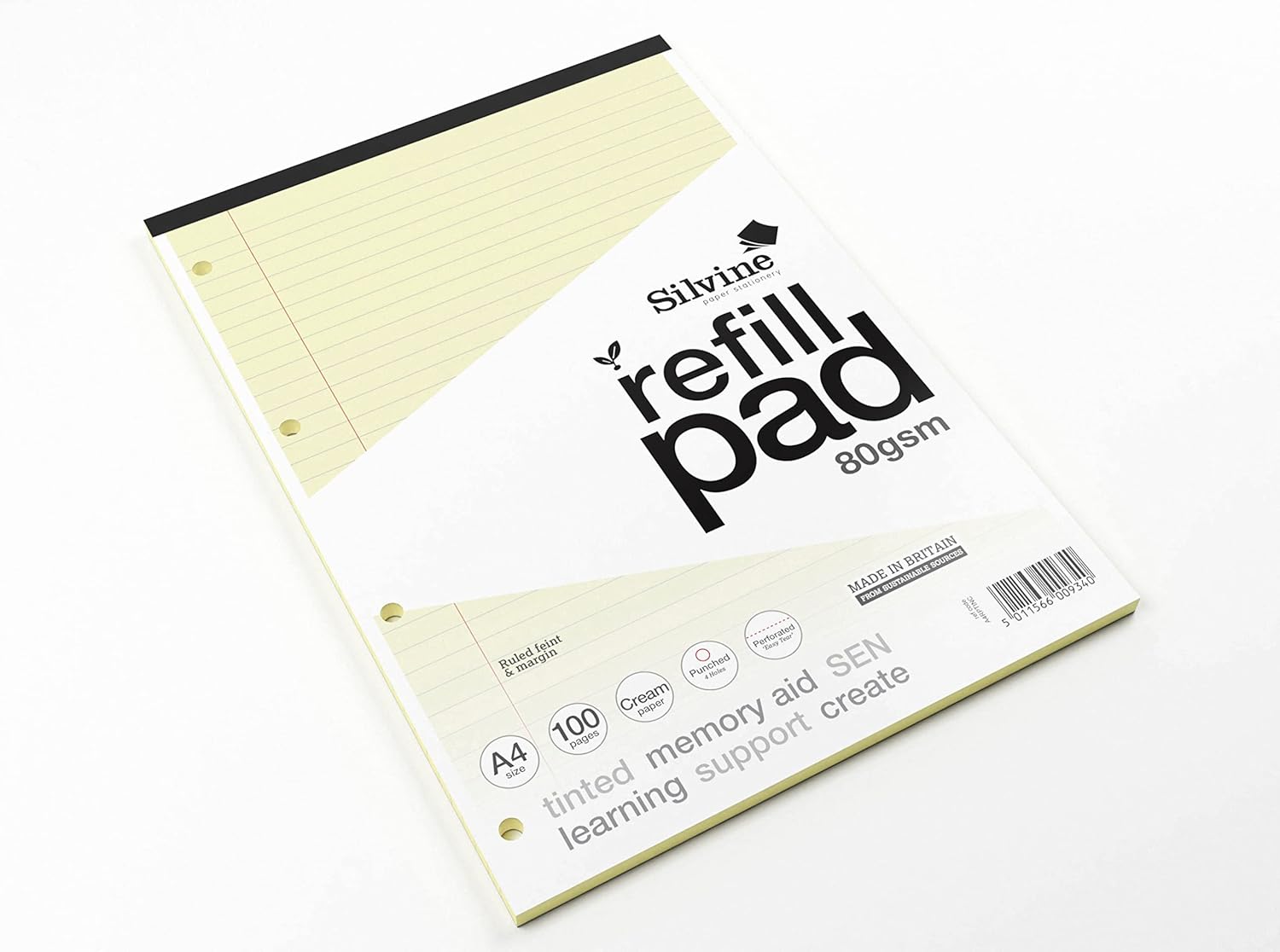 Silvine A4 Cream Paper Dyslexia Refill Pad - Lined with Margin (100 Pages)