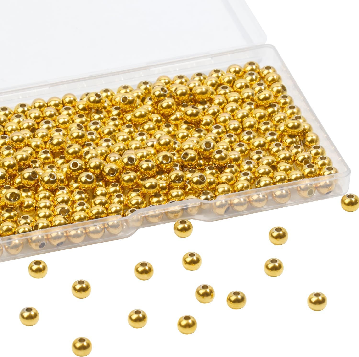 Song Xi 200pcs 304 Stainless Steel Round Gold Spacer Beads for Jewelry Bracelets Making, Smooth Seamless Metal Beads Loose Beads 5mm Beads for DIY Jewelry Necklace Bracelet Making