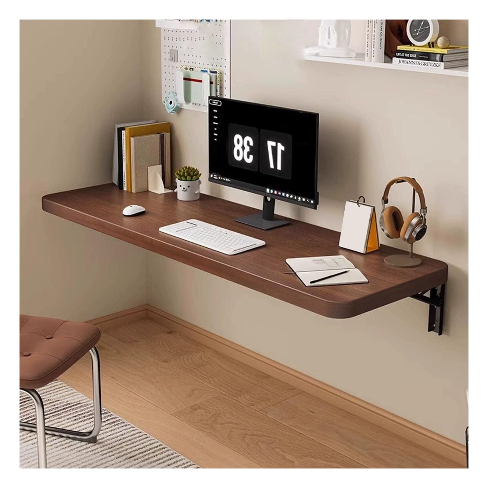 GDMDPTE Compact Folding Wall-Mounted Drop-Leaf Table for Small Spaces Narrow Kitchen & Restaurant Table (39.4"x7.9" Walnut Finish) - Space-Saving Design Easy Installation