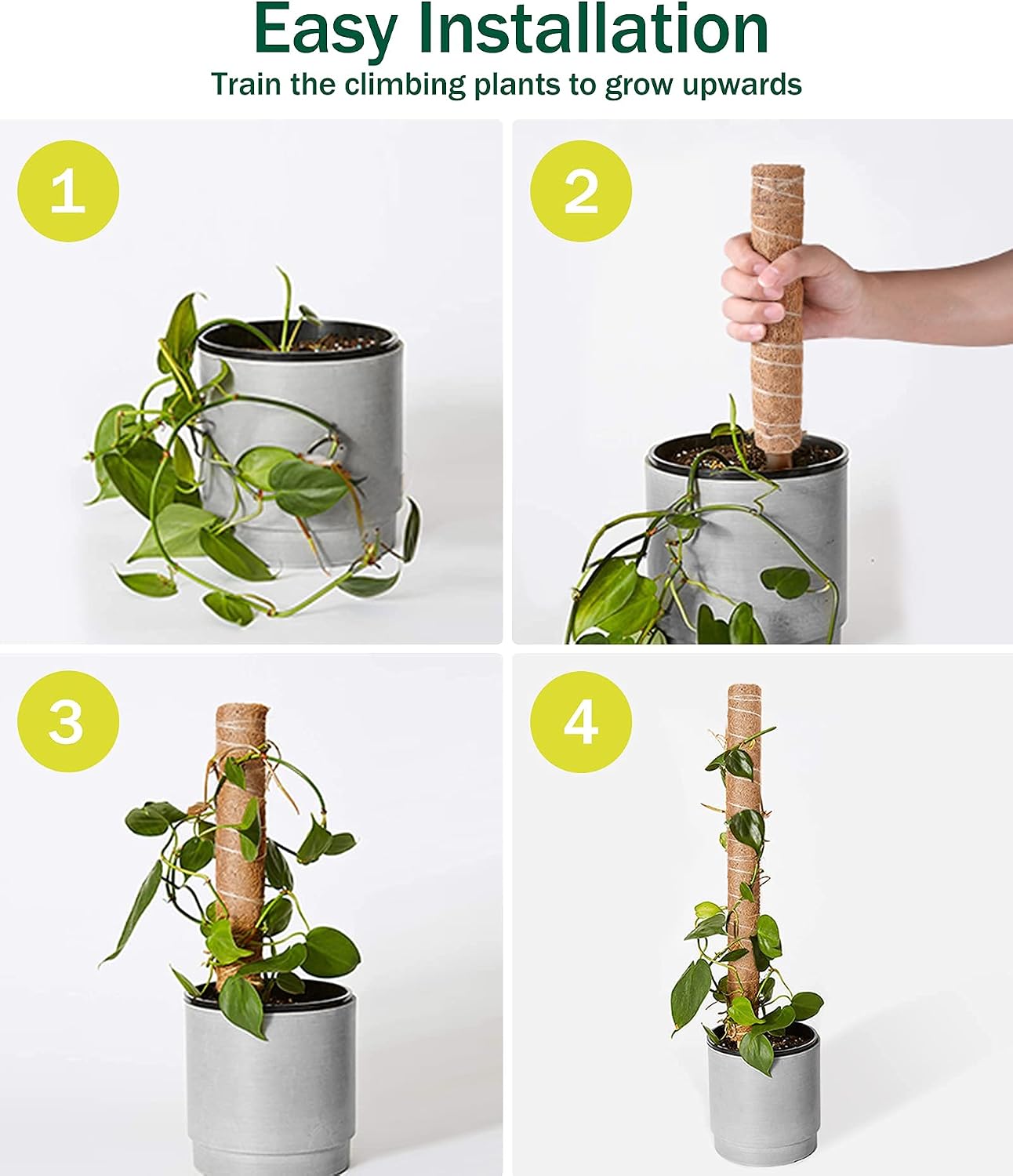Moss Pole, 2 x 12'' Coir Poles Extending to 19.7'', Totem Sticks, Plant Post Stake, Plant Support Poles with 20Pcs Adjustable Ties and 17ft String, for Indoor Potted Plants, Monstera, Pothos, Creepers