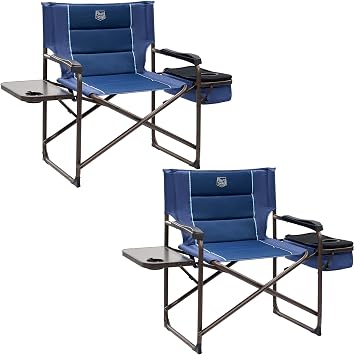 Timber Ridge XXL Oversized Directors Chair 600lbs - Heavy Duty Camping Chair with Cooler Bag & Table, Portable Folding Chair with Wide Seat for Tailgating, Patio, Outdoor - Blue 2 Pack