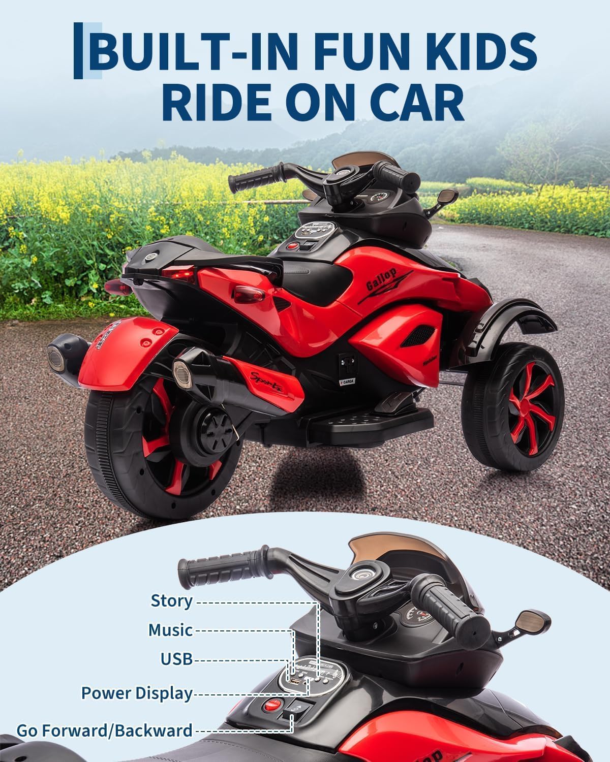 Garvee 12V Elektro Kinderquad Mit 2 x 45W Motoren, Kinder Elektro Quad Mit LED-Lichtern, Musik, Langsamanlauf, Batteriebetriebenes Kinderfahrzeug Für Jungen & Mädchen Von 3–8 Jahren