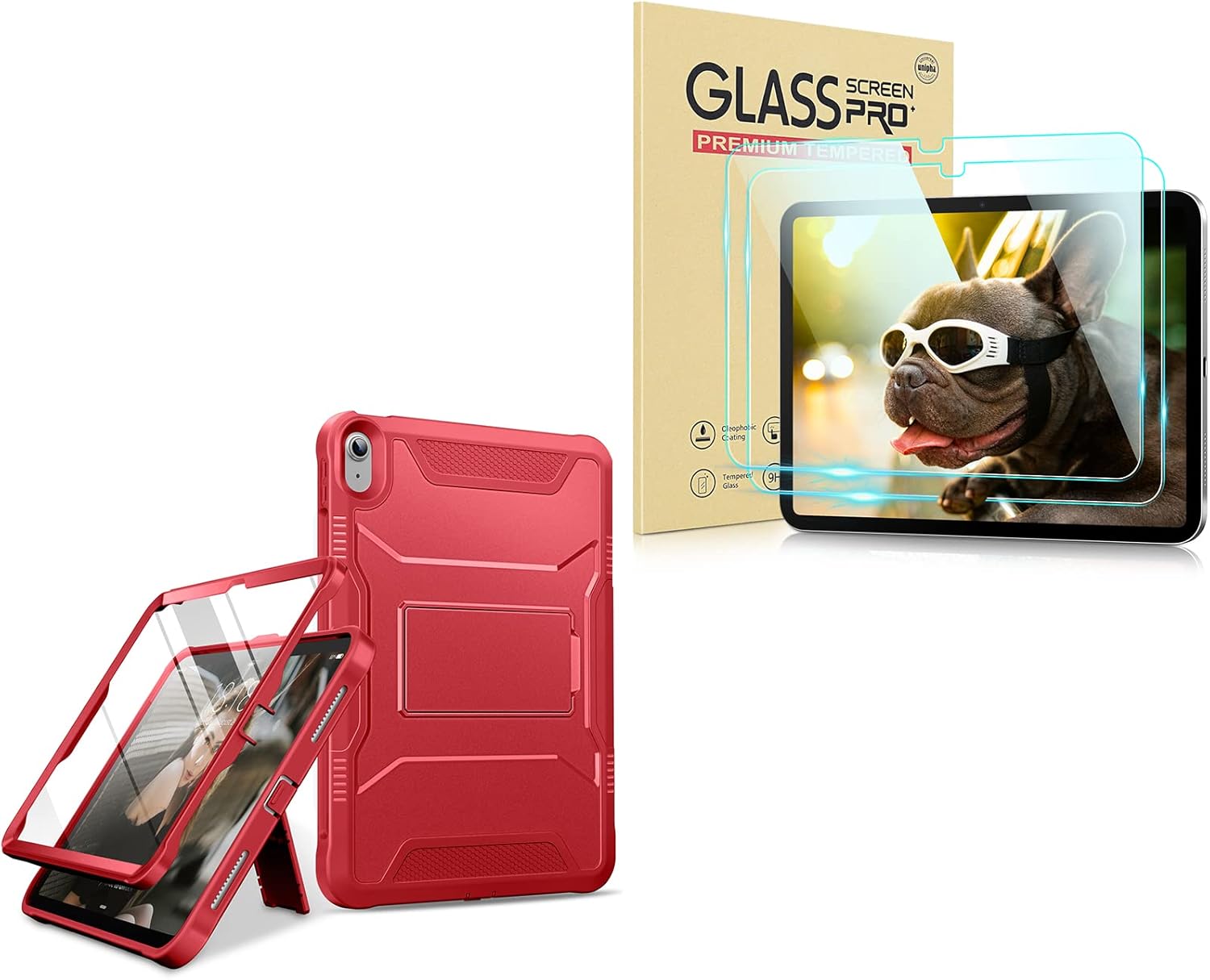 DTTO for iPad 10th Generation 10.9 Inch 2022 Case, Durable Shockproof Full Body Protective Cover and 2 Pack HD Clear Tempered Glass Screen Protector, Red